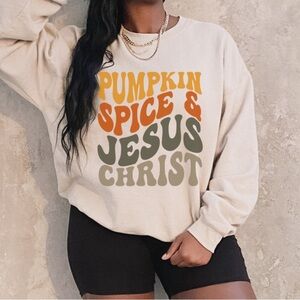 NEW Christian Pumpkin Spice Graphic Crew Neck Long Sleeve Sweatshirt